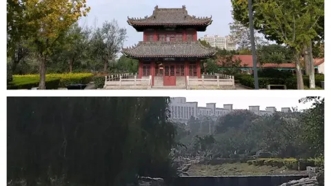린수 훙스후(홍석호) 공원 여행 사진｜한 도시의 붉은 돌이 맑은 호수에 비치고, 작은 도시의 부드러운 산과 바다를 품다 — traveler post in 린수