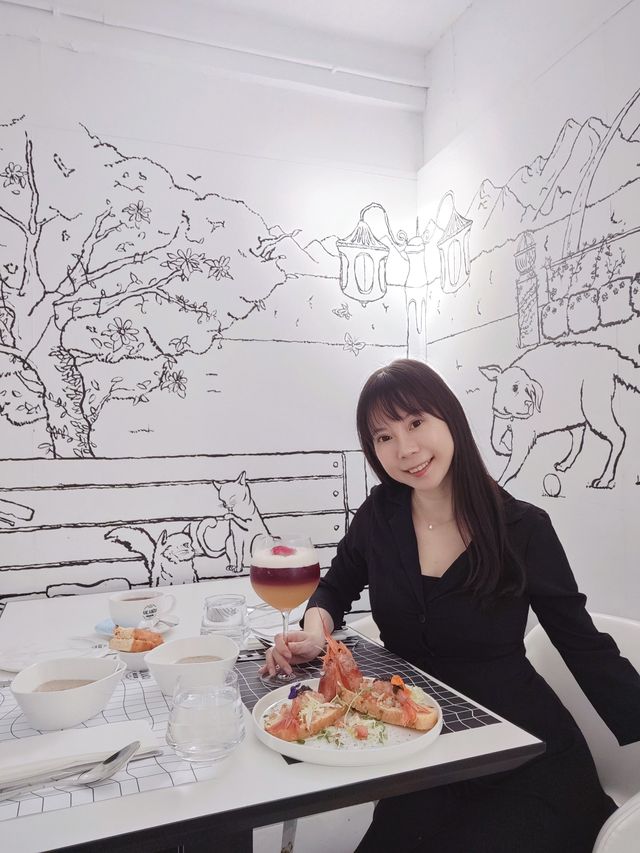 黑白手繪2D西餐廳