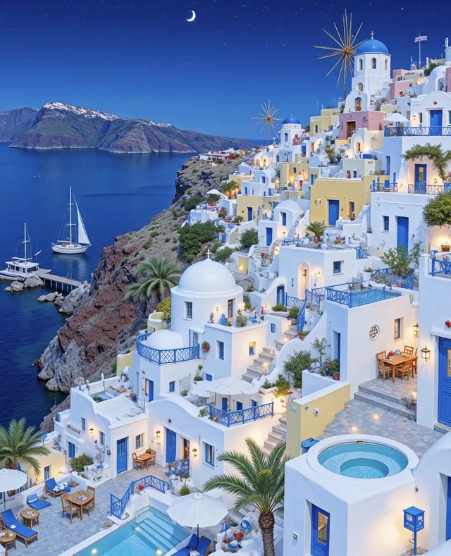 聖托里尼島絕美夜景浪漫小鎮的光影魔法