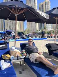 Basking in Dubai's JBR Beach vibes - sun, sand, and skyscrapers! #DubaiLife 🏖️☀️