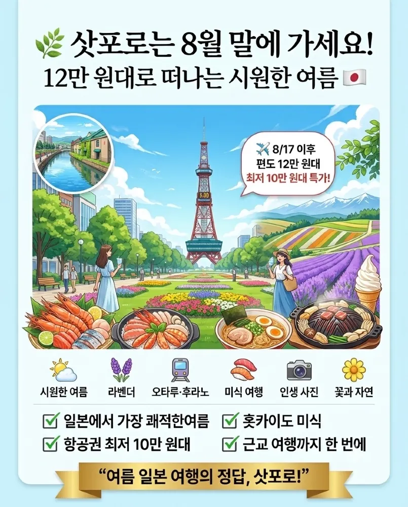 8월 말부터 삿포로 항공권이 확 내려갑니다!
