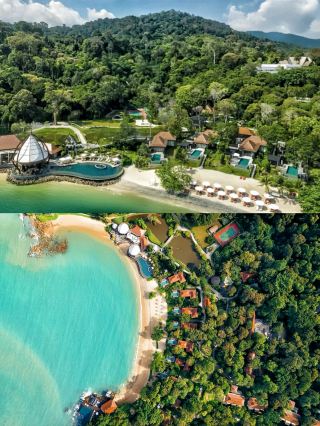 The Langkawi Ritz-Carlton Hotel offers stunning views where the Andaman Sea meets the tropical rainforest