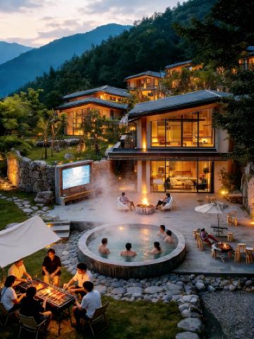 Поездка на машине за 1,5 часа до горы Цинчэн | Новогодняя поездка в частный дворик с горячими источниками в бамбуковом лесу