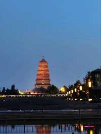 西安大雁塔廣場觀賞櫻花及音樂噴泉秀