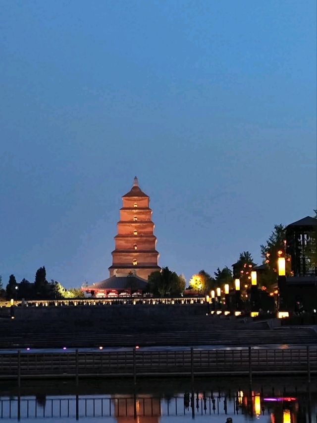 西安大雁塔廣場觀賞櫻花及音樂噴泉秀