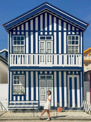 A cute striped village straight out of a fairy tale.