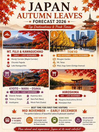快啲Save低！2026年日本各地區紅葉預測。