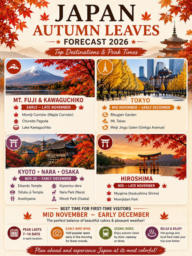 🍁 Save This! 🍁 Japan Autumn Leaves Forecast 2026 by Region