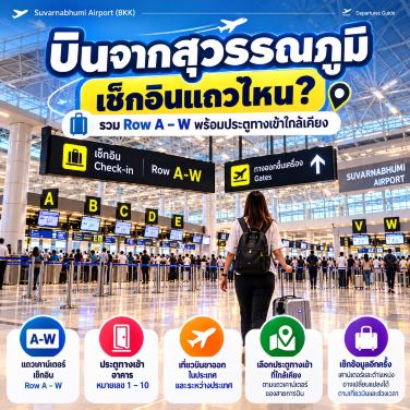 ✈️ Flying from Suvarnabhumi Airport, which check-in row to go to? Includes Rows A–W and nearby entrance gates.