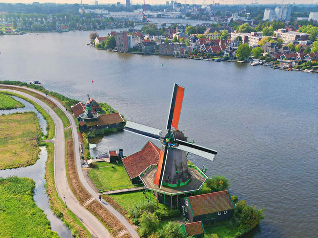Double Orange Windmills in the Netherlands 🇳🇱