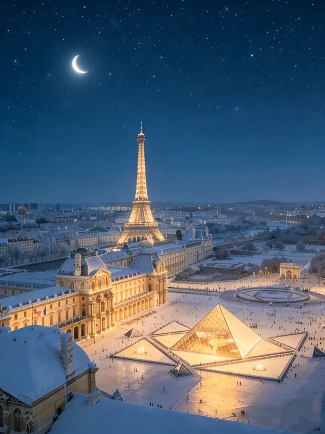 Nighttime Paris, France