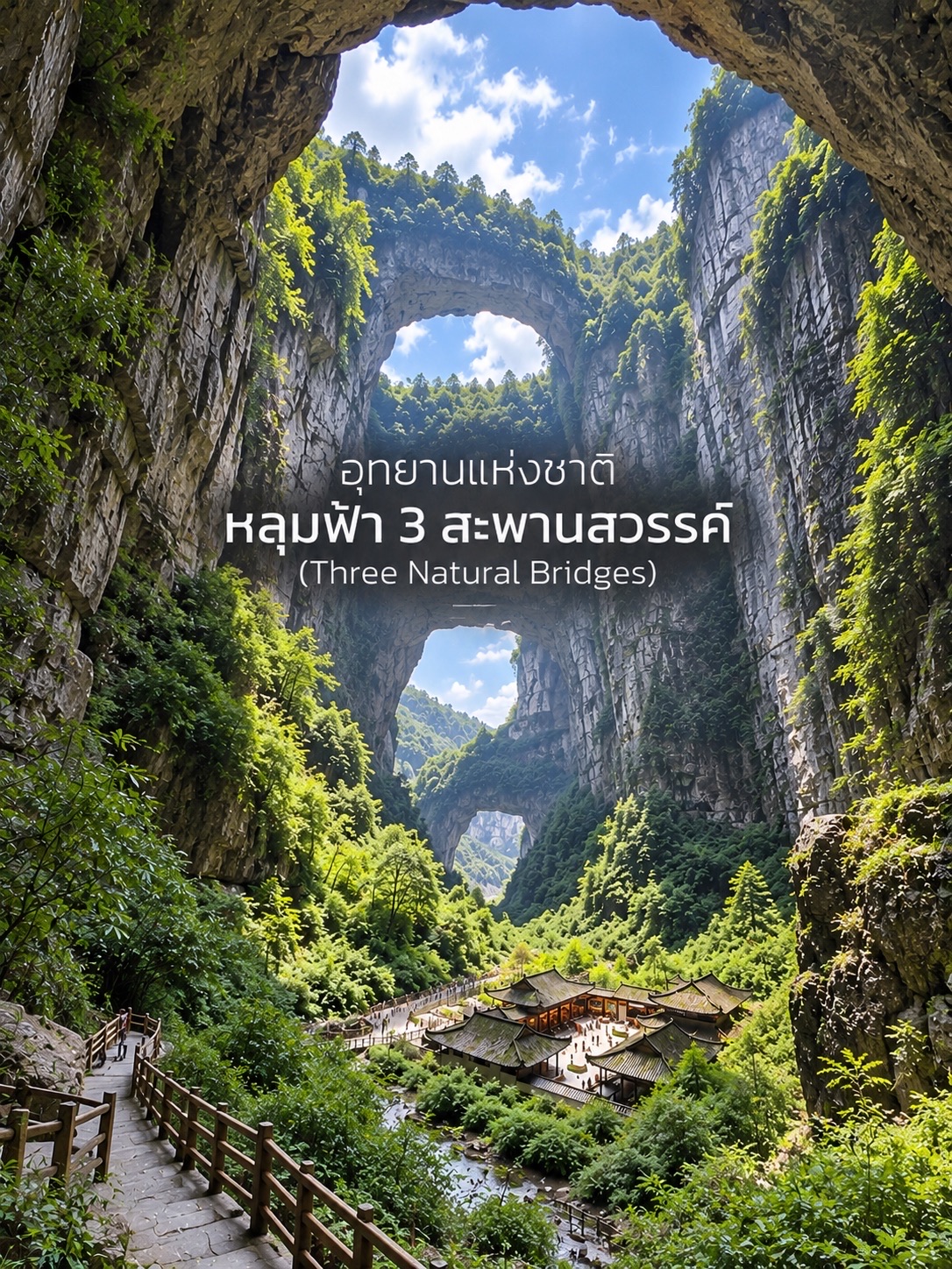 🇨🇳⛰️ อุทยานหลุมฟ้า 3 สะพานสวรรค์ (Three Natural Bridges / 天生三桥) — มหัศจรรย์ธรรมชาติแห่งอู่หลง ฉง