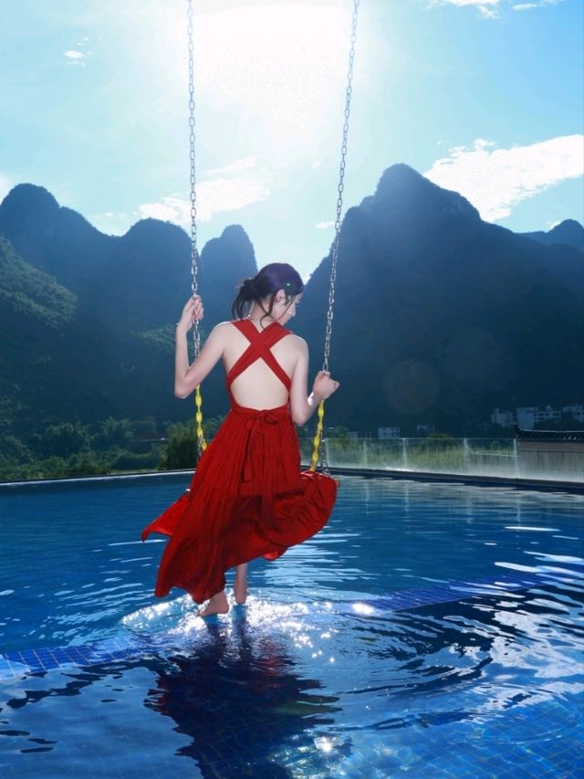 The most serene and beautiful sunset pool experience in Yangshuo