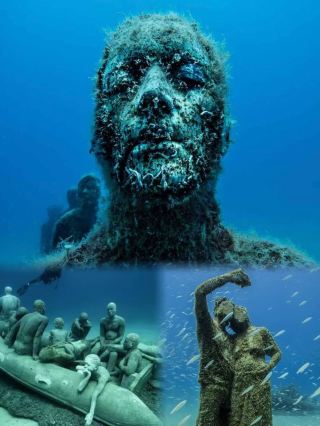 Tired of crowded land-based museums? 12 meters deep in the Atlantic Ocean off the coast of Lanzarote, Spain, lies Europe's only underwater sculpture museum. 300