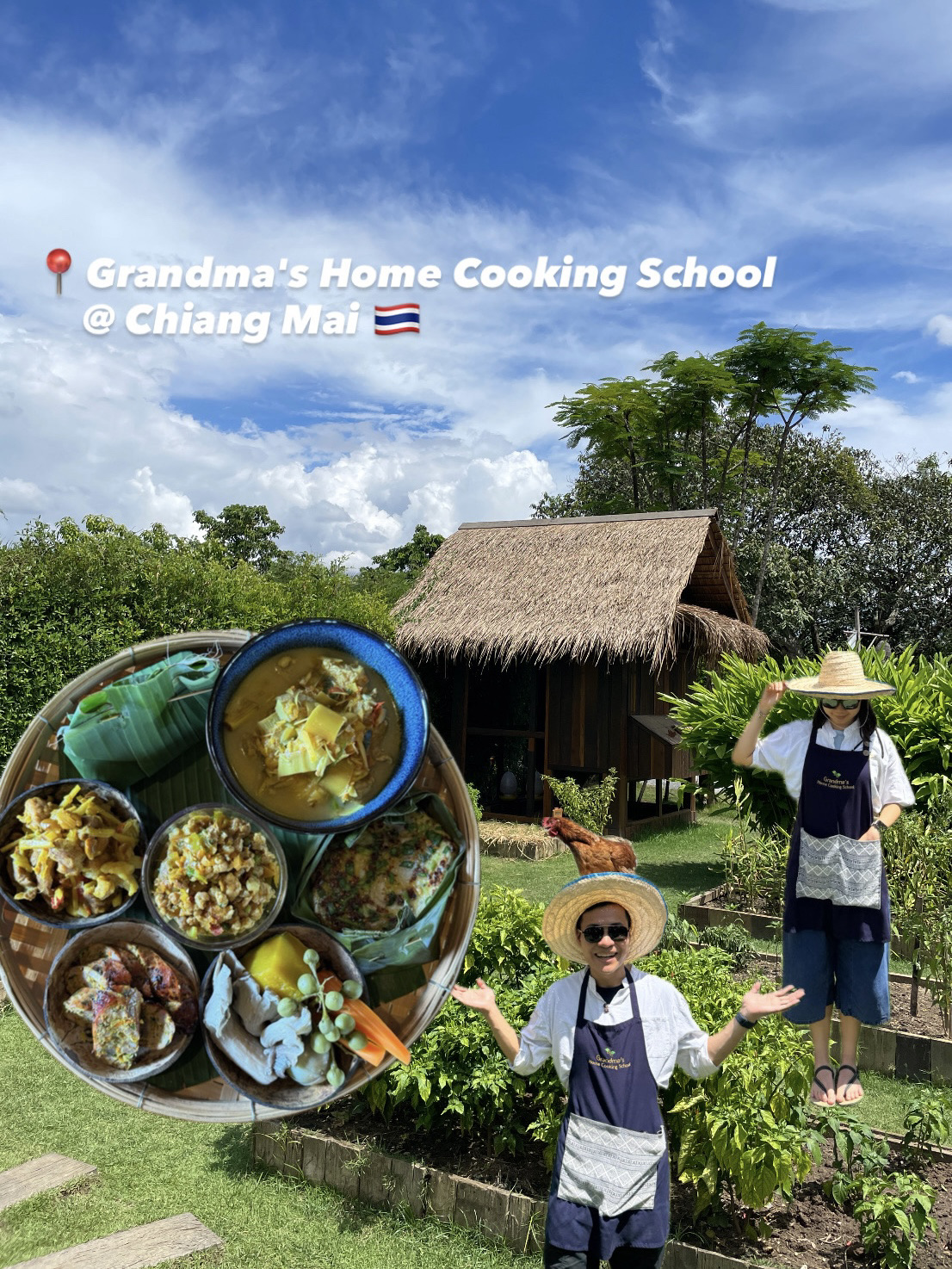 チェンマイ・ジャイアントファーム料理学校🌿！伝統的な炭火コンロ👵🏼🍳を使って、タイ北部の定番料理6品の作り方を学びましょう。