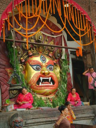 Kathmandu during Indra Jatra at Asan Bazaar,
