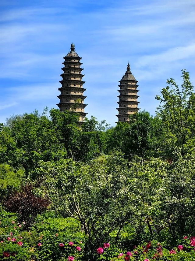 太原地標，古塔與牡丹的絕美邂逅