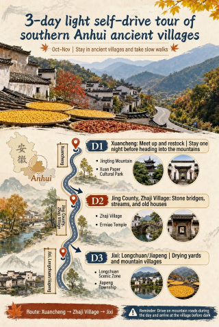 A 3-day relaxed road trip to ancient villages in Southern Anhui, living in the heart of autumn