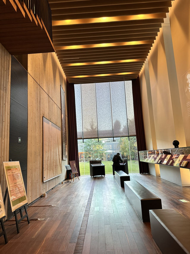 薄暗い中、壁一面に並べられた古書の壮観な風景 薄暗い中、壁一面に並べられた古書の壮観な風景