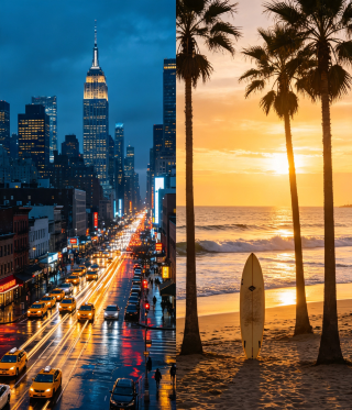 뉴욕 🗽 vs 로스앤젤레스 🌴 — 어느 도시를 더 방문하고 싶으세요?