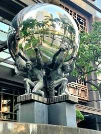 Heroic sculptures at ATLAS bar