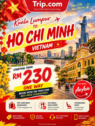 🇻🇳✨ 越南胡志明市 — 單程只需 RM230 起! ✈️
準備好開啟一段精彩的越南之旅了嗎?從吉隆坡充滿活力的街頭到胡志明市熱鬧非凡的氛圍,這段旅程將帶您領略美麗的殖民時期建築、歷史地標、色彩繽紛的市場、熙熙攘攘的步行街、溫馨舒適的咖啡館以及令人垂涎的越南美食。 🇲🇾🇻🇳
搭乘亞洲航空從吉隆坡飛往胡志明市,單程僅需 RM230 起,是尋求經濟實惠的越南之旅的旅客的理想選擇。 ✈️🔥
✈️ 航班:亞洲航空
📍 航線:吉隆坡 → 胡志明市
💰 單程票價:RM230 起
🧳 行李:不含托運行李
🍽️ 餐食:不含
💺 座位:標準座位
🏙️ 胡志明市-越南南部之心
抵達胡志明市,彷彿置身於一座充滿活力、動感十足、色彩繽紛的城市。 ✨
摩托車穿梭於大街小巷,咖啡館幾乎隨處可見,歷史悠久的法式殖民建築與現代摩天大樓交相輝映。
從城市歷史中心開始您的探險之旅,探索這座城市最著名的地標。
🏤 西貢中央郵局是這座城市最具代表性的殖民時期建築之一,擁有精美的建築風格和濃厚的古典氣息。
附近便是聖母大教堂區,您可以漫步其中,欣賞周圍歷史悠久的街道和建築。 ⛪
繼續前往獨立宮,這座重要的地標與越南的近代史和統一息息相關。 🏛️
之後前往濱城市場🛍️,這是城中最著名的市場之一,您可以在這裡選購當地特產、紀念品、服裝以及各種越南美食。
📸 胡志明市必遊景點
🏤 西貢中央郵局
⛪ 聖母大教堂附近
🏛️ 獨立宮
🛍️ 濱城市場
🌆 阮惠步行街
☕ 西貢咖啡街
🌆 阮惠步行街 — 城市燈光與夜色
當夜幕降臨,前往阮惠步行街,體驗胡志明市的另一面。 🌃✨
寬闊的步行街熱鬧非凡,當地人和遊客們在此享受著夜晚的氛圍。
您可以悠閒漫步,欣賞周圍的建築,拍照留念,感受城市燈光的魅力。
對於熱愛攝影的旅客來說,夜晚的阮惠步行街尤其美麗,街道燈火通明,城市也更顯活力四射。 📸🌆
☕ 西貢咖啡文化
體驗胡志明市的最佳方式之一,就是在當地咖啡館放慢腳步,享受悠閒時光。 ☕🇻🇳
越南以其咖啡文化而聞名,胡志明市擁有無數咖啡館,從傳統的本地咖啡館到時尚的現代咖啡館,應有盡有。
不妨品嚐一杯越南冰咖啡,然後放鬆身心,欣賞熙熙攘攘的街道,摩托車穿梭其間,行人熙熙攘攘。
濃鬱的越南咖啡、溫暖的氣候和熱鬧的街道,共同營造出獨特的氛圍,在其他地方很難體驗。 🧋☕✨
🍜 六種你一定要嚐的越南美食
來到胡志明市,怎能錯過品嚐越南最著名的當地美食呢! 🇻🇳❤️
🍜 越南河粉 (Phở) — 越南的標誌性湯麵,通常配上香濃的湯底、米粉、香草和鮮嫩的肉。
🥖 越南法國棍 (Bánh Mì) — 酥脆的越南法國麵包,內餡豐富,包括各種肉類、新鮮香草、蔬菜和美味醬料。
🥢 越南春捲 (Gỏi Cuốn) — 新鮮的越南春捲,內餡包括蝦仁、香草和米粉等,佐以蘸醬。
🥞 越南煎餅 (Bánh Xèo) — 酥脆的越南煎餅,內餡包括豬肉、蝦仁和豆芽等。
🍚 烤豬肉飯 (Cơm Tấm) — 碎米飯配烤豬肉、蔬菜和美味的越南醬料。一道經典的當地美食。
🍧 越南甜點-一種傳統的越南甜點,由豆類、果凍、椰奶、水果和其他配料混合而成。
🍽️ 街頭美食與當地風味
遊覽胡志明市最令人愉悅的部分之一就是在街頭漫步,一路探索美食。 😋
您可以在城市的各個角落找到小吃攤、當地餐廳和街頭小販,從麵條、烤肉到越南甜點和清爽飲品,應有盡有。
不要害怕探索主要旅遊區之外的地方。一些最令人難忘的美食可能就藏在熙熙攘攘的街道和街區裡那些不起眼的小餐館中。 🍜🥖✨
🛍️ 購物與城市探索
對於喜歡購物的旅客來說,濱城市場是個值得探索的好去處。
漫步熙熙攘攘的市場,瀏覽紀念品、當地特產、服飾和小吃,感受胡志明市最著名地標之一的活力氛圍。 🛍️🇻🇳
購物之後,繼續探索週邊街道,發現那些別緻的小咖啡館、餐廳和特色小店。
📸 看一看,嚐一嘗,體驗一下。
✈️ 吉隆坡
🇻🇳 胡志明市
🏤 西貢中央郵局
⛪ 聖母大教堂附近
🏛️ 獨立宮
🛍️ 濱城市場
🌆 阮惠步行街
☕ 西貢咖啡街
🍜 越南美食
🥖 法國麵包
🍜 越南河粉
🧋 越南咖啡
📸 難忘的回憶
這不僅僅是從馬來西亞飛往越南的短暫旅程。
這是一次體驗東南亞最具活力城市之一的機會,在這裡,歷史建築、現代都市生活、令人垂涎的美食和充滿活力的街頭文化完美融合。 ❤️
從白天探索殖民時期的地標建築,到晚上享受街頭美食和咖啡館文化,胡志明市的每個角落都充滿驚喜。
單程票價只需 RM230 起,對於想要經濟實惠地暢遊越南的旅客來說,這無疑是一個極具吸引力的選擇。 ✈️🔥
✨ 吉隆坡 → 胡志明市 ✨
💰 單程票價 RM230 起
✈️ 亞航
🇻🇳 目的地:胡志明市
🧳 不含托運行李
🍽️ 不含餐食
💺 標準座位
🔥 快來預訂!胡志明市單程票價 RM230 起!
收拾行囊,帶上相機,準備探索越南的色彩、風味和活力吧! 🧳📸🇻🇳
一次經濟實惠的飛行,一座精彩的城市,無數難忘的回憶。 ✈️✨
📲 立即在 Trip.com 預訂吉隆坡 → 胡志明市之旅,開啟您的越南探險之旅!
票價從230令吉起,視供應情況而定。所示票價不含托運行李和餐點。其他選項可能需要額外付費。預訂前,請確認最終票價、行李限額、座位選擇和旅行要求。