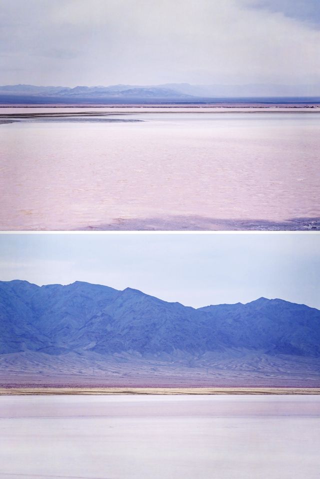 七彩鹽湖與雪山輝映的絕美景觀 七彩鹽湖與雪山輝映的絕美景觀