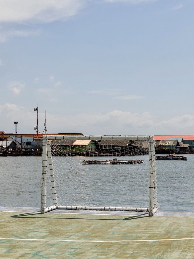 An incredible football field on the water