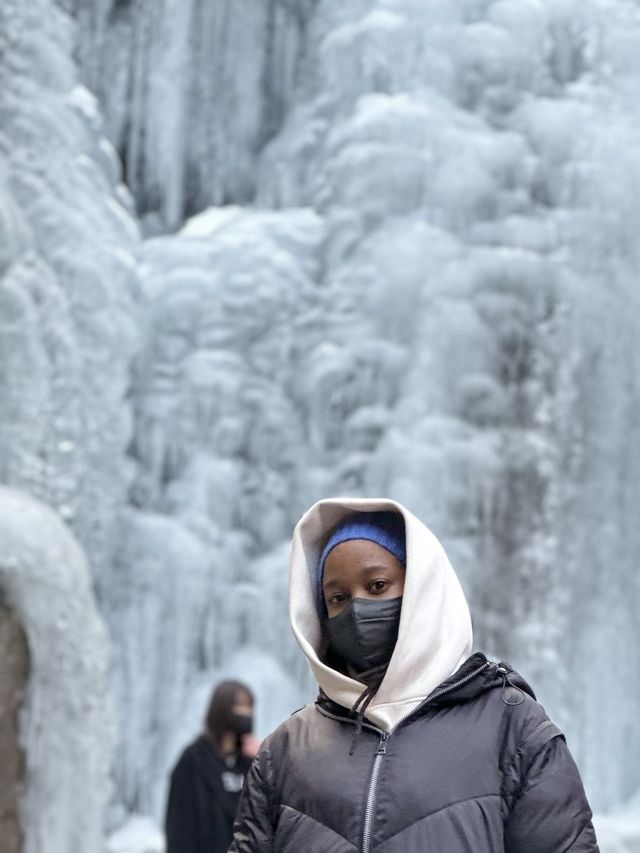 Stand on Frozen Waterfalls of Qingdao