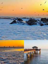 在秦皇島看到橘子味凍海了!日落的浪漫