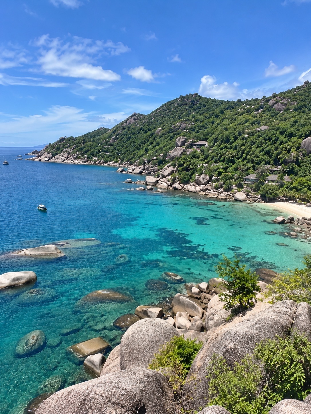 Crystal clear blue sea, soft sandy beaches, and coastal rock formations add to the charm of Koh Tao.