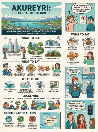 🗺️ Iceland From North to South

These illustrated guides made me want to experience how different Iceland can feel beyond a single stop.

From Akureyri and Reykjavík to the dramatic landscapes around Vík, each place seems to have its own rhythm.



━━━━━━━━━━━━━━

📍 Place:
Akureyri, Reykjavík and Vík í Mýrdal, Iceland.



✨ What it felt like:
I loved the contrast here. Akureyri feels smaller and relaxed, Reykjavík brings more city energy, while Vík looks completely shaped by wild coastal nature and changing weather.



👀 What stood out:
Akureyri caught my attention with its church, botanical garden, geothermal pool culture and snowy mountain setting. Reykjavík mixes striking architecture like Hallgrímskirkja with the old harbour, local pools and Icelandic food. Around Vík, the black beaches, sea stacks and puffins create a much wilder atmosphere. One detail connects all three: layers matter, because Icelandic weather can change quickly.



💡 Exclusive tip:
I’d keep a waterproof outer layer accessible instead of buried in luggage. Around Vík especially, I’d also stay well back from the shoreline at Reynisfjara and never turn my attention away from the waves.



❤️ Personal feeling:
This feels like a trip I’d enjoy slowly with my family—warm food, cold air, scenic drives and plenty of unexpected little moments between the famous stops.



━━━━━━━━━━━━━━



#Iceland #Akureyri #Reykjavik #Vik #IcelandTravel #SouthCoastIceland #FamilyTravel #TripMoments
#travel2026#travel#citydaytours