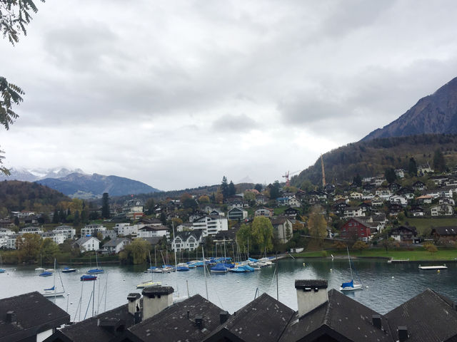 The small town of Spiez, Switzerland: met in the rainy morning