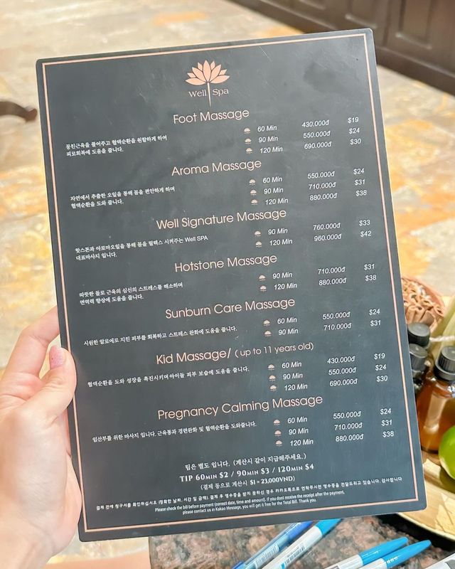 나트랑여행 7박8일 중 4일동안
3번은 리조트, 1번은 나트랑 시내에 위치한 웰스파 2호점에서 마사지를 받았어요 💆🏻‍♀️🤍 유명 리조트 내에 있는 스파와 비교해도 부족한 점이 없었고, 키즈 마사지가 가능해서 어른 둘 & 아이 둘 4인용 가족 룸에서 시원하게 몸 풀기 ✨