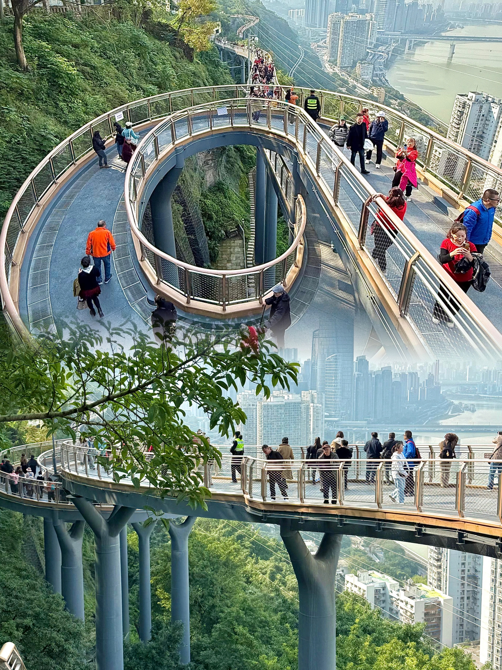 My secret list for strolling around Chongqing~
Whether you're a tourist or a local,
it's perfect for a city walk!👣
Come discover another side of the mountain city with me✨

🚶‍♀️【Walking Route】
Eling Trail → Eling Park → Guanyin Bridge → Riverside Park → Garden Expo Park → Xiahaoli Old Street

📍Eling Trail (Eling Main Street, Yuzhong District)
A skywalk through the mountain city, offering the best view of the confluence of the two rivers!
Every snap is a masterpiece📸

🌳Eling Park (also on Eling Main Street)
Chongqing’s earliest private garden
Pavilions and towers full of charm
Come in the afternoon to enjoy tea and sunshine, it’s so comfortable～

🛍️Guanyin Bridge (Guanyin Bridge Pedestrian Street, Jiangbei District)
Chongqing’s trendiest shopping area! A must-visit every week!
Shop, eat, and take photos all in one place
This time I even found at the main entrance of Grand Gateway

It felt like seeing myself itching to change seasons...
Truly a classic brand that grew up with us💊

🌉Riverside Park (Nanbin Road, Nan’an District)
Enjoy a prime riverside view
Come at night to feel the breeze and take amazing photos
You can also see the stunning Chongqing nightscape!

🏞️Garden Expo Park (Longjing Road, Yubei District)
A huge city park
Showcasing garden styles from all over the country
You’ll feel like you’re in Jiangnan in no time～

🏮Xiahaoli Old Street (Nanbin Road, Nan’an District)
The most authentic old street in Chongqing
Bluestone roads, stilted buildings
Experience the lively atmosphere of old Chongqing

📸Photo tips:
1⃣️The Chinese architecture in Eling Park is perfect for wearing hanfu!
2⃣️Riverside Park at dusk is perfect for night photography
3⃣️Xiahaoli suits vintage style outfits perfectly