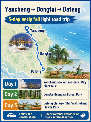 Relaxed 3-Day Road Trip in Yancheng, Dongtai, and Dafeng