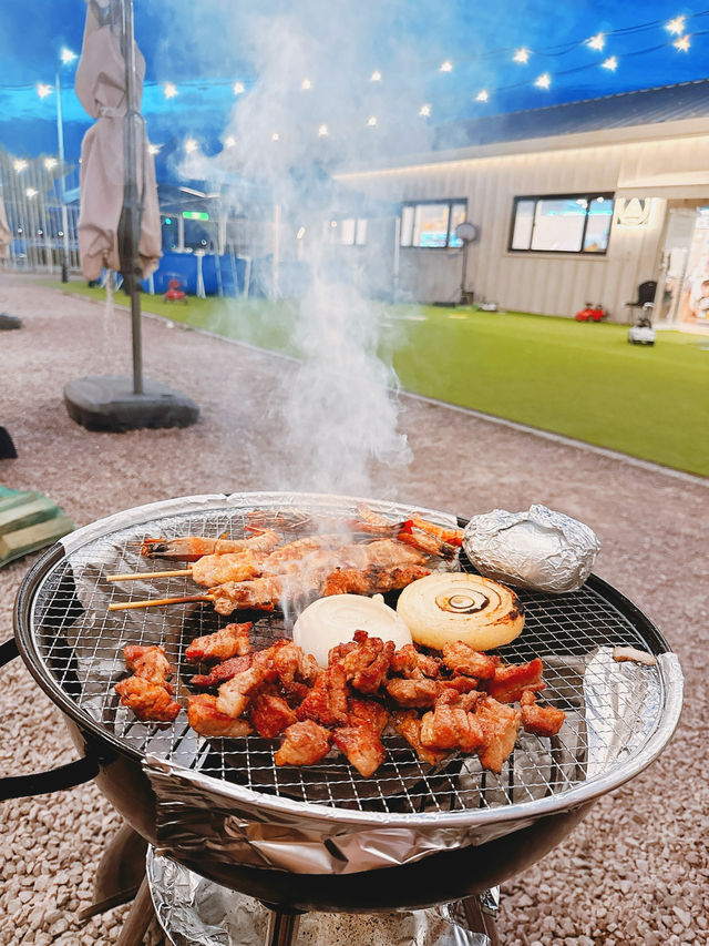 야외 글램핑 즐기며 도심속 캠핑 고기집 밤부바베큐🐮🔥