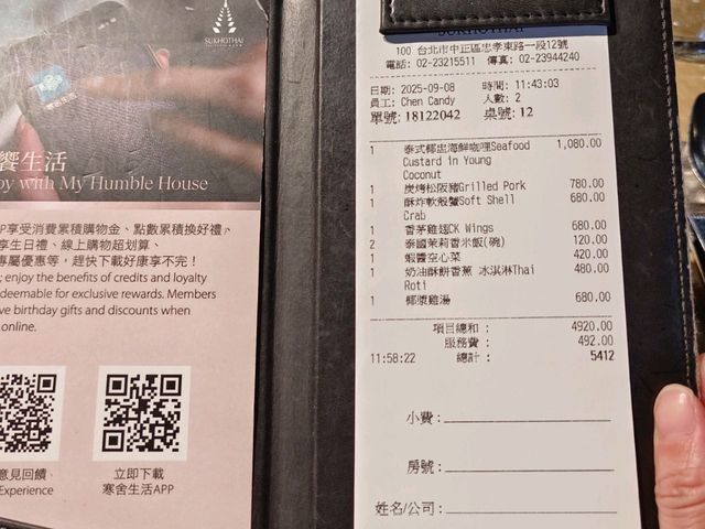 台北喜來登大飯店，SUKHOTHAI泰式餐廳