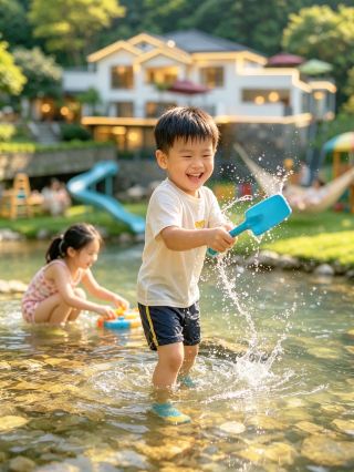 청두 38℃ 더위를 식히는 명소, 칭청산 뒷산 계곡 옆 독채 빌라