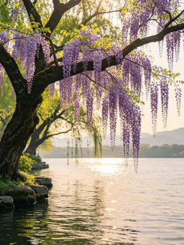 West Lake in HangzhouWisteria Waterfall, Experience a Purple Spring  Romance | Trip.com Hangzhou