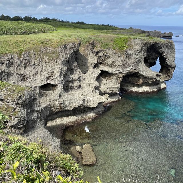 沖縄本島「万座毛」芝生の野原が万座毛、海の景勝地が像の鼻