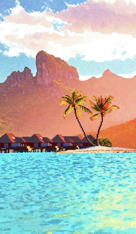 ボラボラ島、サファイアの夢に落ちる／神が秘蔵したパレット《ピクセル