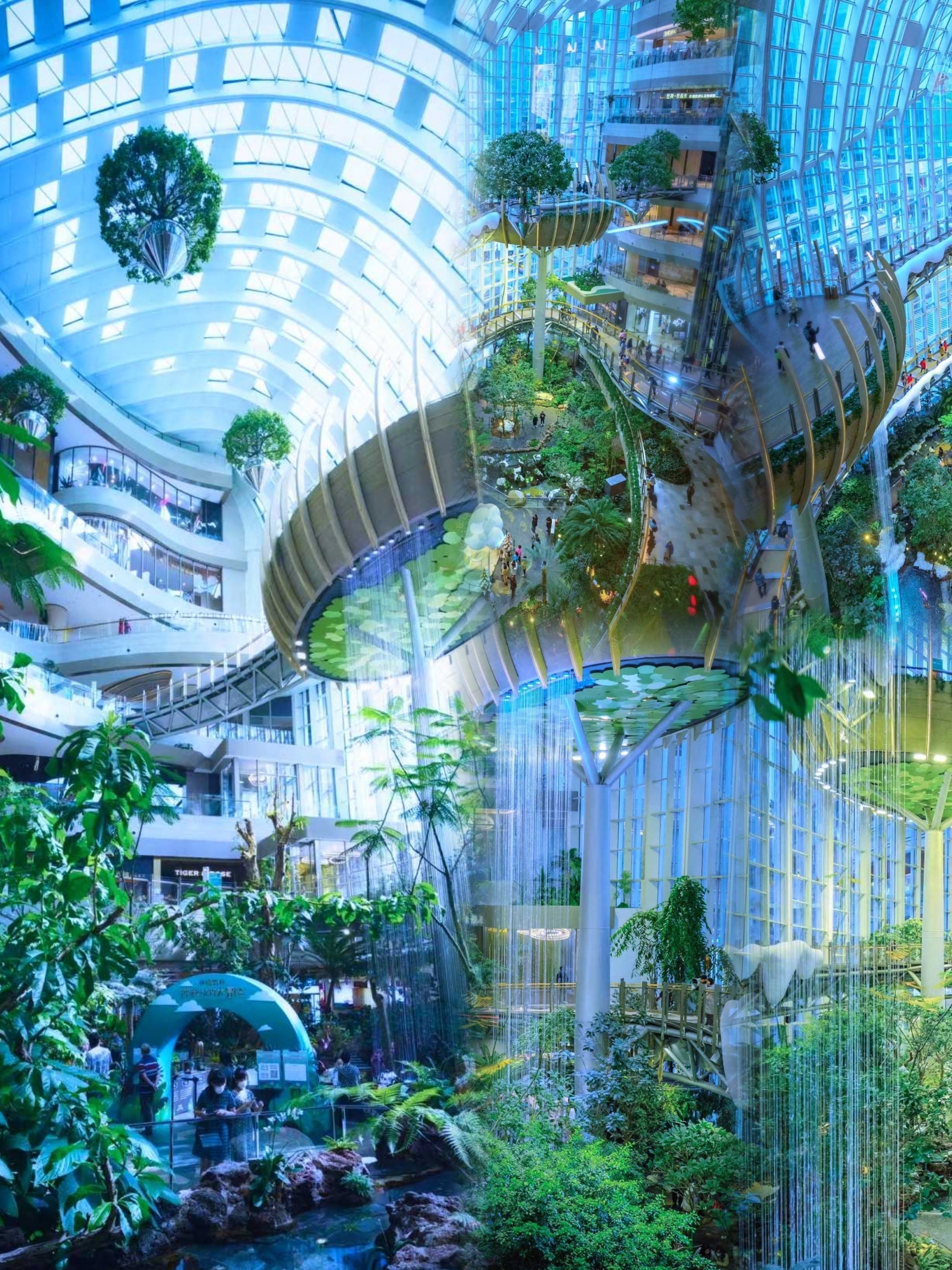 Di tengah keramaian Chongqing, ditemukan sebuah taman belanja magis yang membawa hutan dan air terjun ke dalam mal, memberikan sensasi penyembuhan imersif yang maksimal, setiap jepretan langsung jadi karya besar.📍Lokasi: Guanghuan Shopping Park Chongqing, langsung akses dari pintu 1 Stasiun Chongguang Jalur 5 Metro, parkir mudah untuk pengemudi, disarankan datang pagi saat akhir pekan untuk menghindari keramaian.
Spot wajib kunjung adalah Hutan Cahaya, dengan langit-langit tinggi 7 lantai dan air terjun dalam ruangan setinggi 15 meter, jembatan udara yang melintasi tanaman hijau, cahaya dan bayangan berganti seperti dunia rahasia Avatar, setiap malam pukul 19:30 ada pertunjukan cahaya yang sangat memukau. Di dalam ada lebih dari 20 karakter tupai raksasa yang lucu, sudut-sudutnya penuh kejutan. Area permainan olahraga di lantai B1, koridor kafe terbuka di lantai L1, taman bermain anak di lantai L4, semua usia bisa bersenang-senang.
Rekomendasi kuliner termasuk teh susu dalam tabung bambu khas Chongqing dan hotpot dengan pemandangan hutan, sarapan dan brunch bergaya Instagram yang cantik dan lezat. Tempat foto favorit adalah tangga spiral, terowongan waktu, dan koridor di lantai L3, pakaian warna terang lebih fotogenik. Tips: pakai sepatu nyaman, Jumat dan Sabtu ada pasar dengan pertunjukan musik live, anggota bisa mendapatkan kupon parkir 3 jam. Memeluk alam di tengah hutan beton, inilah cara terbaik menikmati perjalanan di Chongqing.