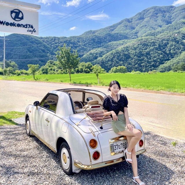 오픈카가 있는 숲뷰 홍천카페💚