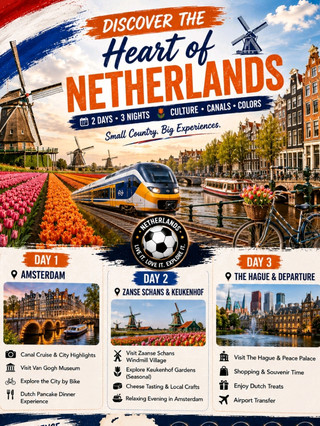 #footballmatchfoodmap
🇳🇱⚽ Netherlands Football Match Food Map Guide
Watching football in the Netherlands is an unforgettable experience. From the vibrant streets of Amsterdam to the passionate supporters in Rotterdam and Eindhoven, every matchday combines exciting football with delicious Dutch food and a welcoming fan culture.
🏟️ Top Football Cities
🇳🇱 Amsterdam – Historic canals, lively fan zones, and world-famous football atmosphere.
⚓ Rotterdam – Passionate supporters, waterfront views, and modern city vibes.
💡 Eindhoven – A football-loving city with energetic matchday celebrations.
🧀 Alkmaar – Charming old town with a great football tradition.
🍟 Must-Try Matchday Foods
🥔 Patat (Dutch Fries) – Served with a variety of delicious sauces.
🐟 Haring – Traditional Dutch raw herring, a local favourite.
🧀 Gouda Cheese – Fresh Dutch cheese available in markets across the country.
🥩 Bitterballen – Crispy meat-filled snacks, perfect while watching football.
🥞 Dutch Pancakes (Pannenkoeken) – Sweet or savoury, a must-try dish.
🧇 Stroopwafels – Famous caramel-filled waffles for a tasty dessert.
🍺 Dutch Craft Beer – Enjoy a refreshing local drink after the match.
🚆 Getting Around
· 🚄 Fast intercity trains connect major football cities.
· 🚋 Trams and metro systems make local travel easy.
· 🚲 Rent a bicycle to explore like a local.
📍 Top Attractions
🌷 Keukenhof Gardens (seasonal)
🌉 Amsterdam Canals
🌊 Kinderdijk Windmills
🏛️ Rijksmuseum
🏖️ Scheveningen Beach
🏰 Utrecht Old Town
💰 Estimated Daily Budget
· 💵 Budget Traveller: US$80–120/day
· 🏨 Mid-Range: US$150–220/day
· 🌟 Luxury: US$300+/day
📅 Best Time to Visit
⚽ August–May – Domestic football season.
🌷 April–May – Tulip season with pleasant weather.
❤️ Why Football Fans Love the Netherlands
The Netherlands offers the perfect mix of passionate football, iconic stadiums, delicious local cuisine, efficient transport, and beautiful historic cities. Whether you're cheering with local supporters or exploring Dutch culture between matches, every trip is a memorable football adventure.
Wear your orange jersey, enjoy Dutch food, and experience football the Netherlands way! 🇳🇱⚽🍟
#netherlands #orangearmy #dutchfootball #amsterdam #footballtravel #visitnetherlands #footballculture #johancruyffarena #orangepassion #footballmatchfoodmap