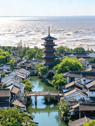 江浙沪カップルの週末の目的地！塩官古城、銭塘江の潮とロマンチックな夕風に出会う