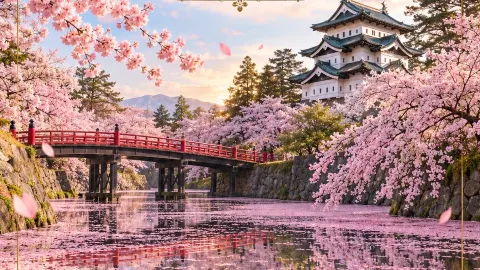 히로사키 — 벚꽃이 지며 강물을 분홍빛 카펫으로 물들일 때 — traveler post in 도쿄