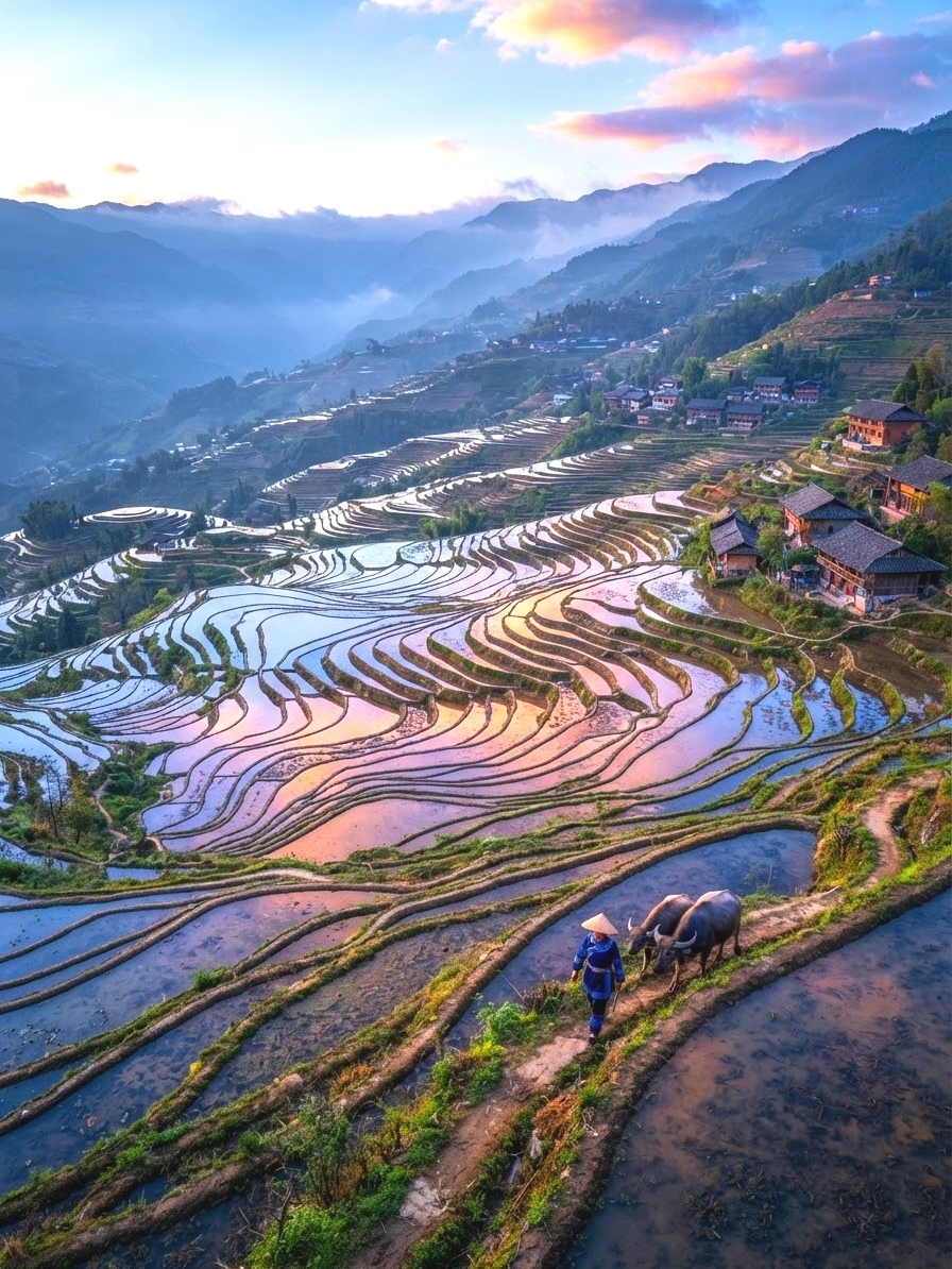 The Magic of Light and Shadow on the Rice Terraces
