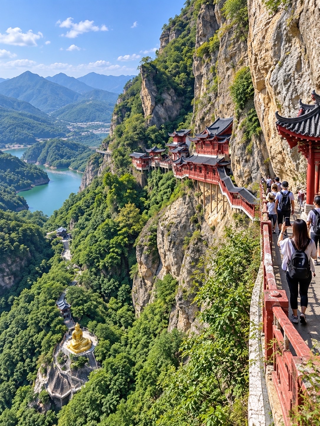 Nature lovers and adventure seekers shouldn't miss this place! It features a temple perched on a cliff, a thrilling mountain trail, and panoramic views of lush green mountains. You can take a cable car to the top and then hike along the trails to enjoy the scenery. The atmosphere is peaceful and beautiful, with stunning photo opportunities along the way.

📍 Daciyan Scenic Area, Jiande, Hangzhou
✨ Highlights: Hanging Cliff Temple • Floating Mountain Trail • Golden Buddha Statue • Mountain Views

#Daciyan #Hangzhou #ChinaTravel #Tripcom