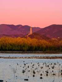 1204頤和園日出，西山橘紅像七彩丹霞